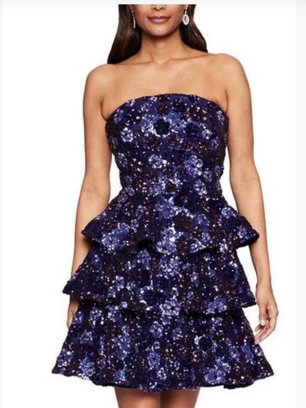 NWT Marchesa Notte Sequin Bouquets Mini Dress - Indigo